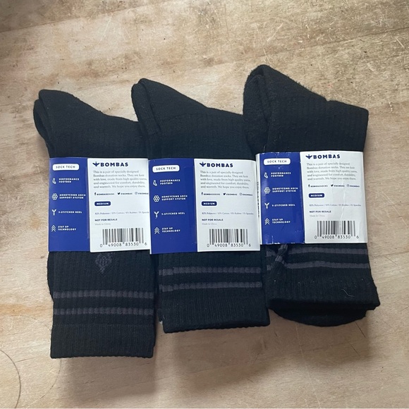 *PRICE FIRM* Lot of 3 NWT Pairs of Bombas Socks black size medium - Picture 3 of 3